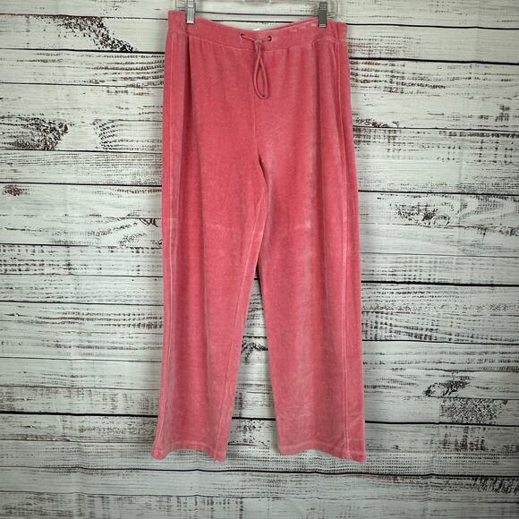 Women's VTG Y2K Talbots Salmon Pink Velour Velvet Drawstring Lounge Sweatpants L - Picture 1 of 7